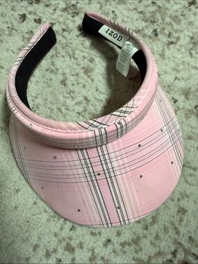 Izod Pink Plaid Rhinestone Visor